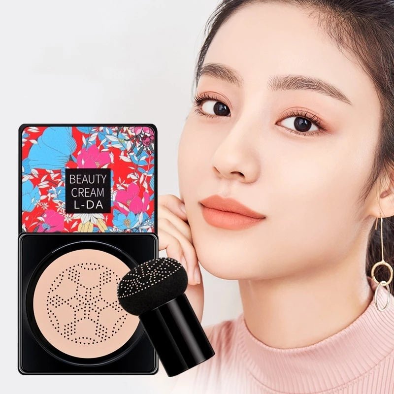 BB Cream com Esponja Cogumelo – Base e Corretivo com Acabamento Natural, Clareador e Longa Duração - Achei na Lojinha