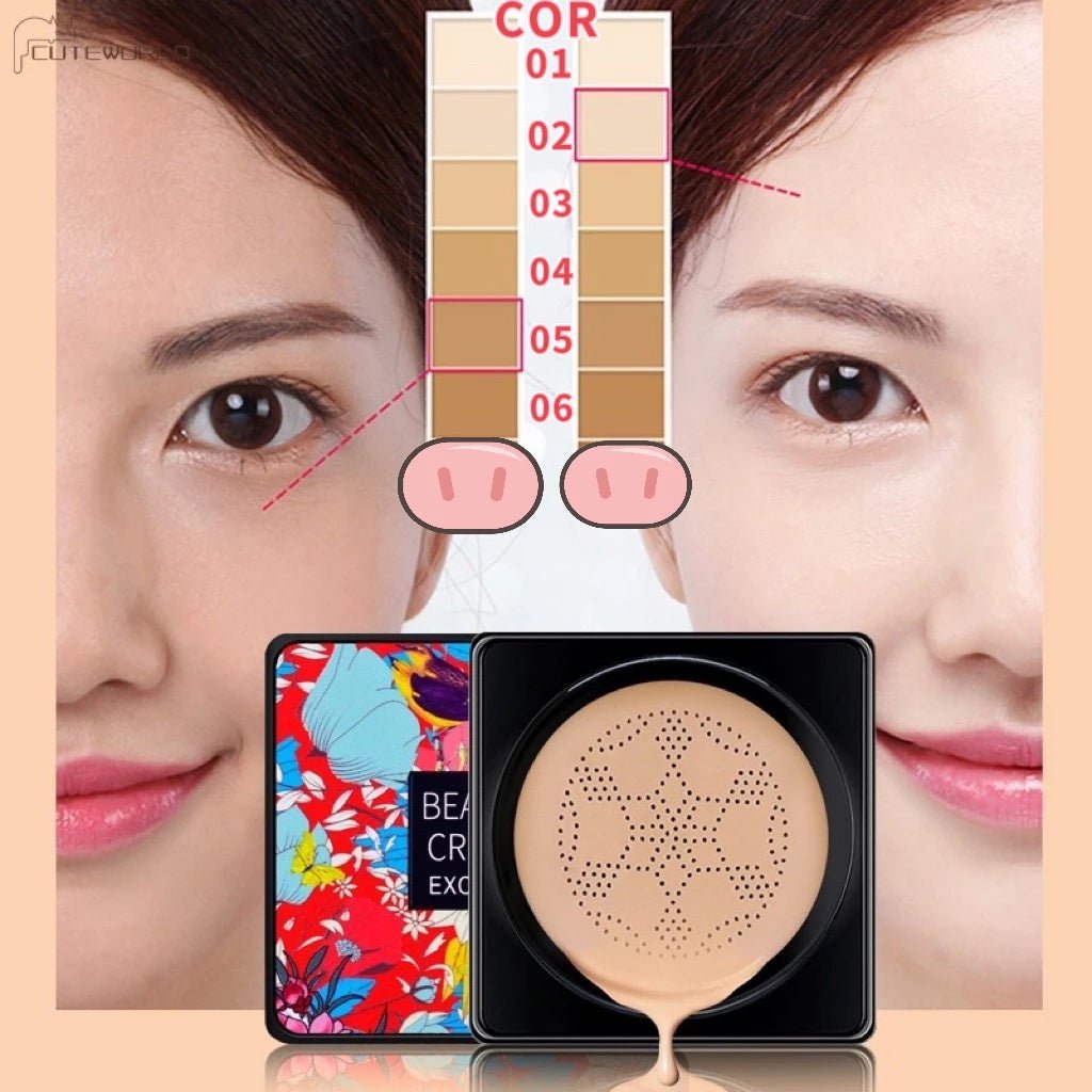 BB Cream com Esponja Cogumelo – Base e Corretivo com Acabamento Natural, Clareador e Longa Duração - Achei na Lojinha