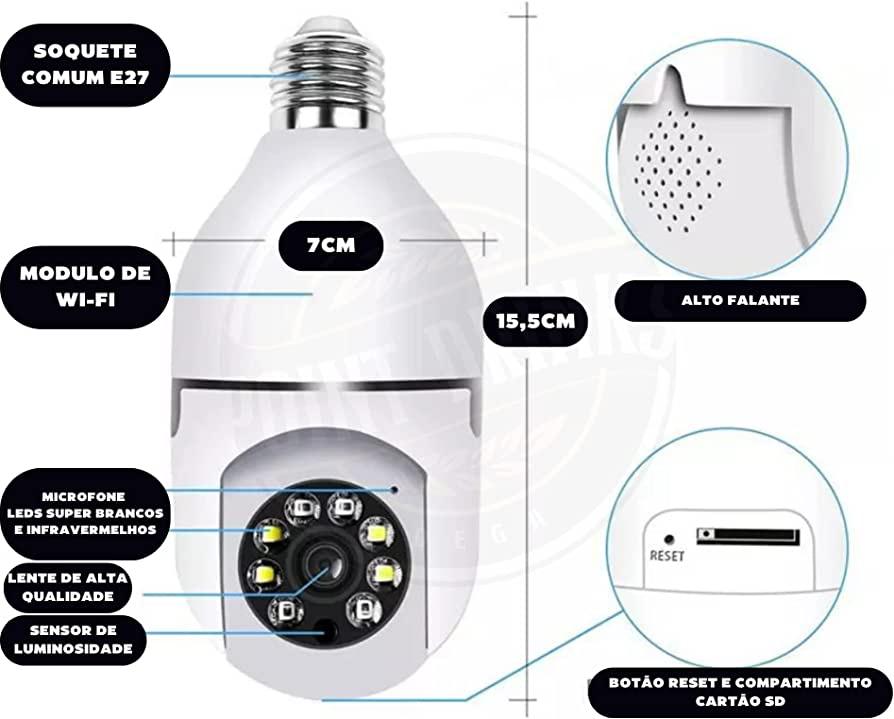 Câmera de Vigilância Inteligente Smart Wi - Fi Bulbo E27 Bivolt - Achei na Lojinha