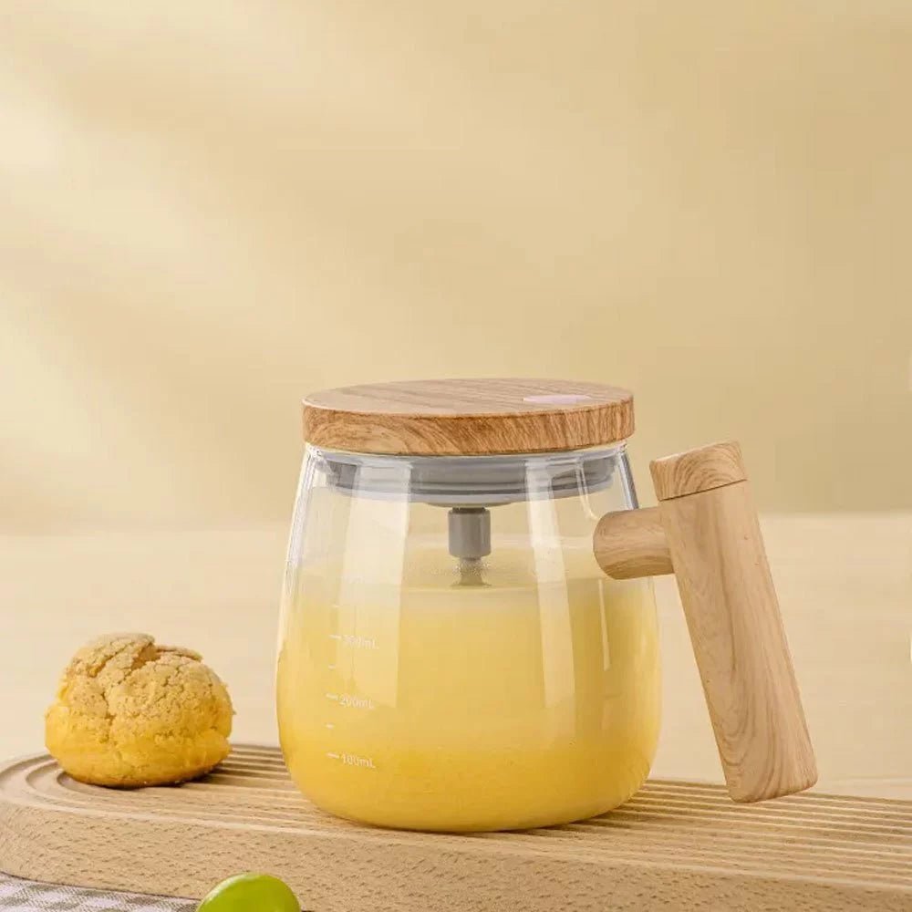 Caneca Auto Agitadora Elétrica 400ml com cabo de madeira - Achei na Lojinha