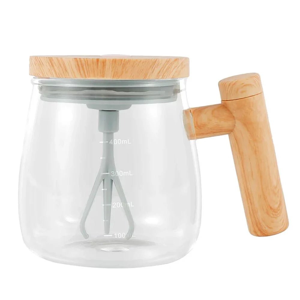 Caneca Auto Agitadora Elétrica 400ml com cabo de madeira - Achei na Lojinha