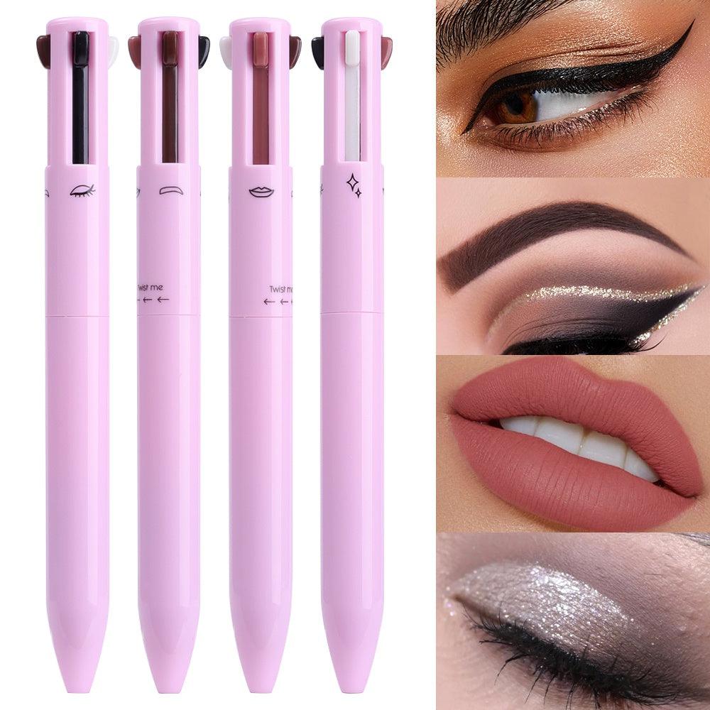 Caneta Maquiadora Multifuncional 4 em 1 à Prova D'Água – Olhos, Lábios, Iluminação e Sobrancelhas em Um Só Produto! - Achei na Lojinha