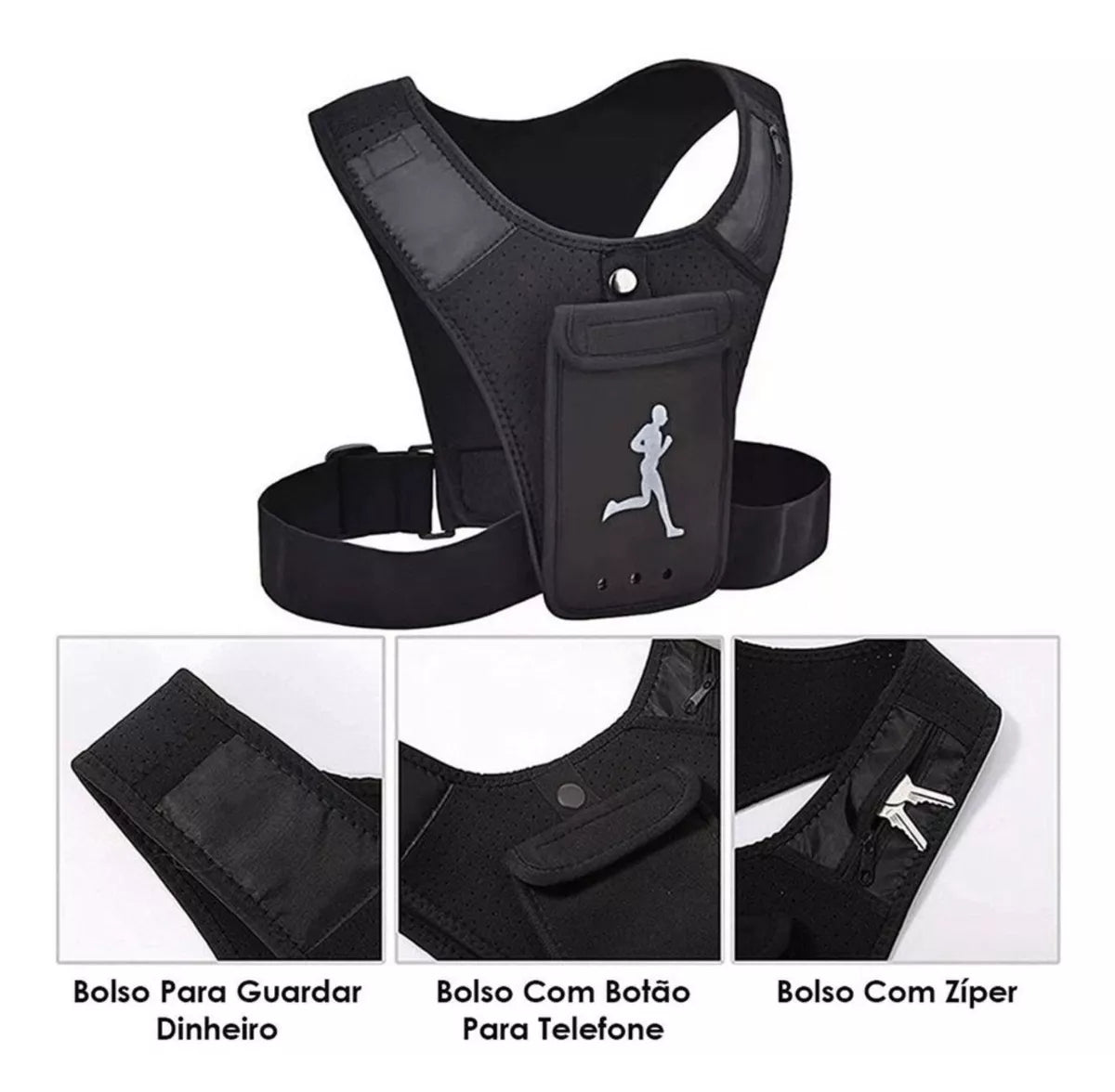 Colete Esportivo com Bolso Touchscreen e Faixa Refletiva - Achei na Lojinha
