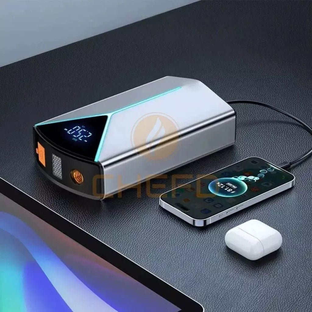 Compressor de Ar Portátil Recarregável com Power Bank e Lanterna - Achei na Lojinha
