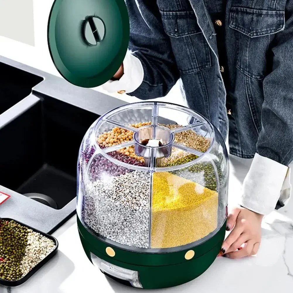 Dispensador Giratório de Grãos com 6 Compartimentos - Achei na Lojinha