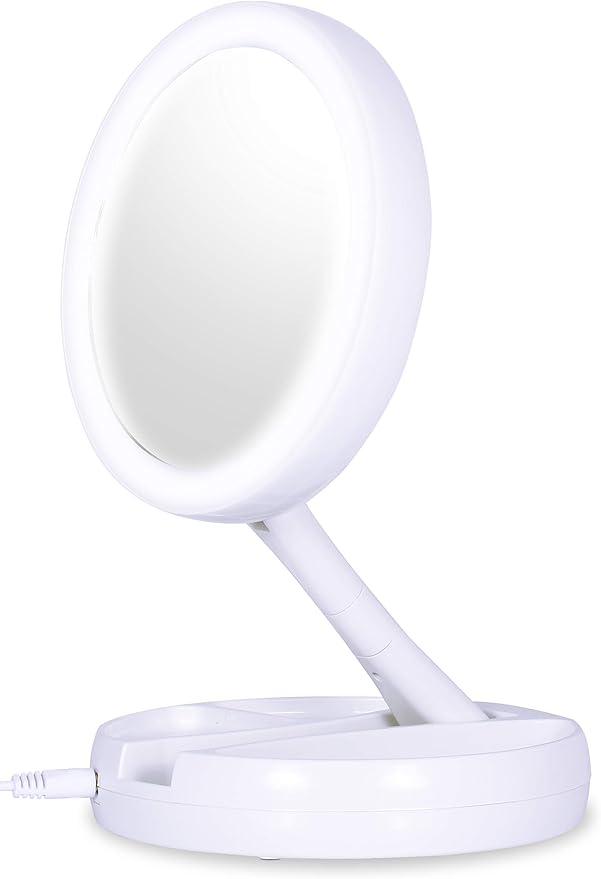 Espelho de Maquiagem Retrátil Com Luz de Led e Aumento de 10x. - Achei na Lojinha