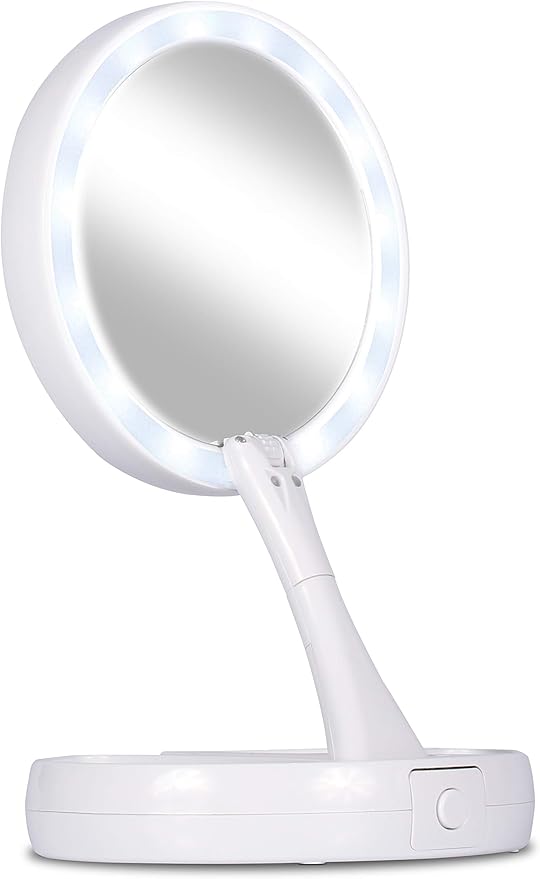 Espelho de Maquiagem Retrátil Com Luz de Led e Aumento de 10x. - Achei na Lojinha