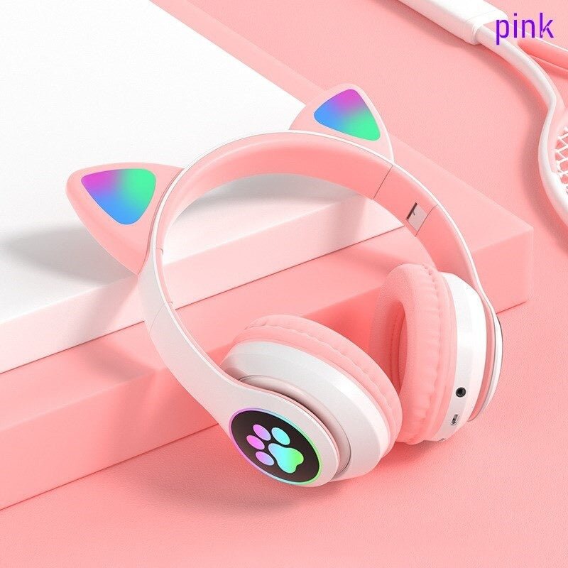 Fone de Ouvido Gatinho Sem Fio Com LED Bluetooth e Cartão - Um Toque de Fofura e Tecnologia - Achei na Lojinha