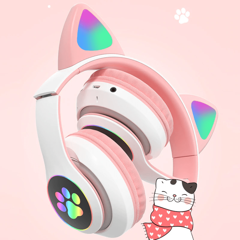 Fone de Ouvido Gatinho Sem Fio Com LED Bluetooth e Cartão - Um Toque de Fofura e Tecnologia - Achei na Lojinha