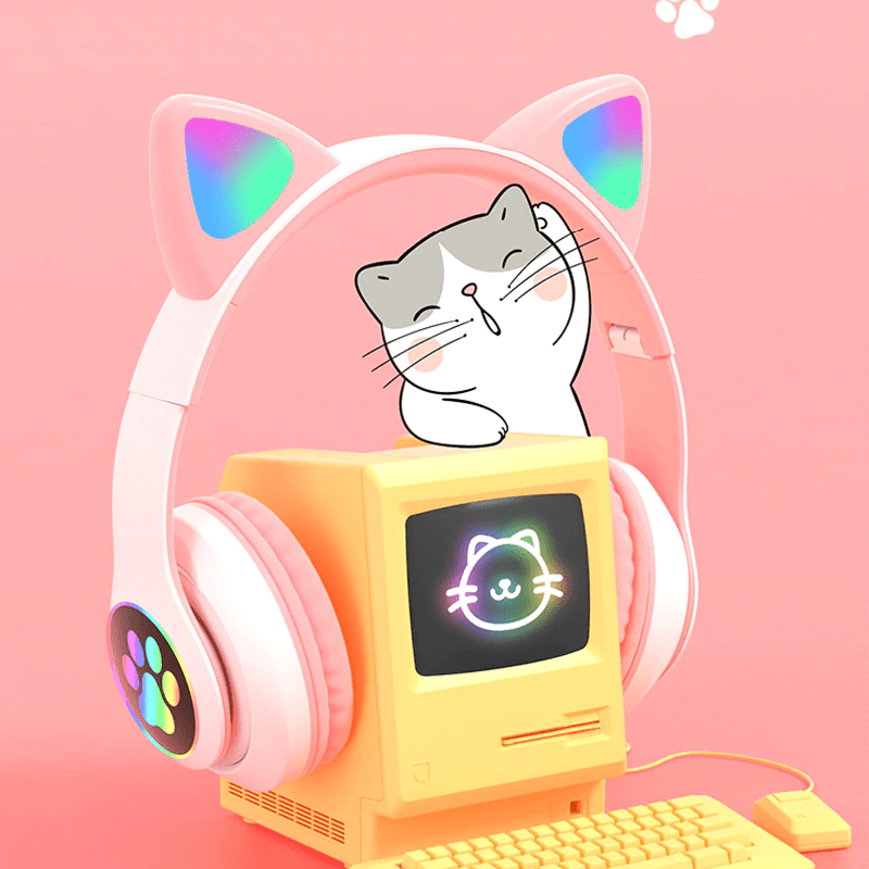 Fone de Ouvido Gatinho Sem Fio Com LED Bluetooth e Cartão - Um Toque de Fofura e Tecnologia - Achei na Lojinha