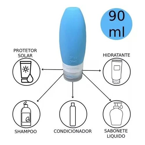 Kit com 3 Frascos de Viagem em Silicone 90ml - Achei na Lojinha