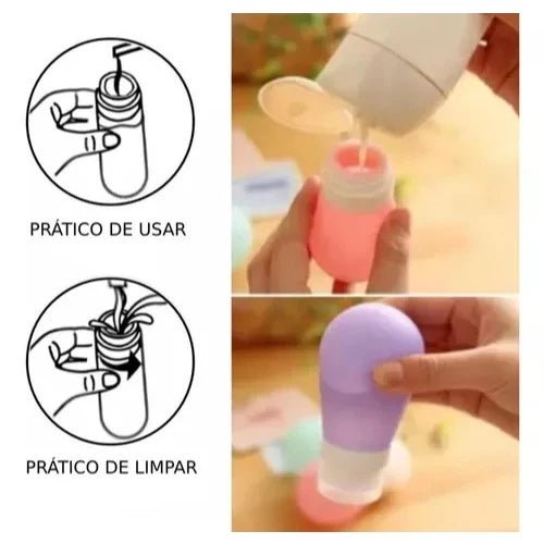 Kit com 3 Frascos de Viagem em Silicone 90ml - Achei na Lojinha
