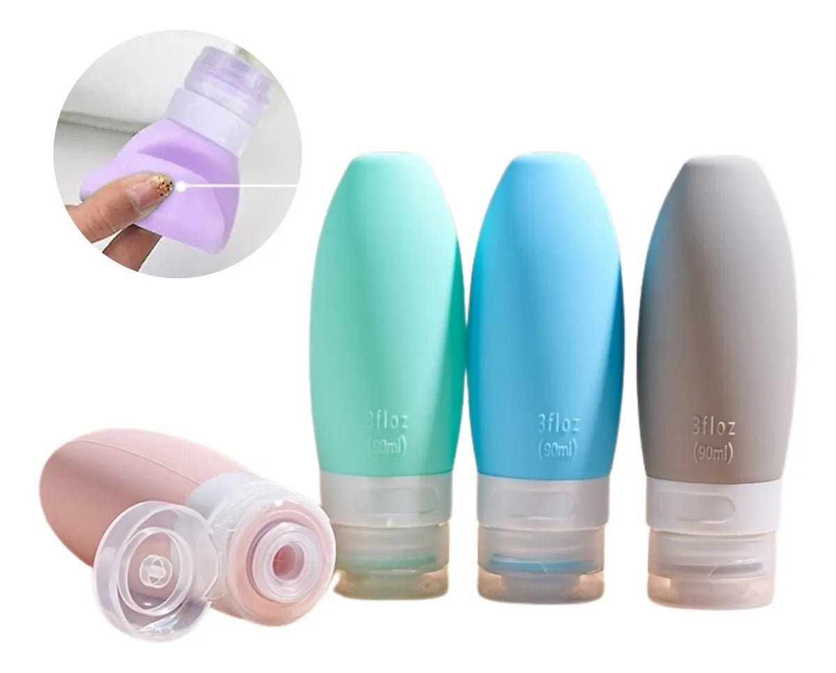 Kit com 3 Frascos de Viagem em Silicone 90ml - Achei na Lojinha