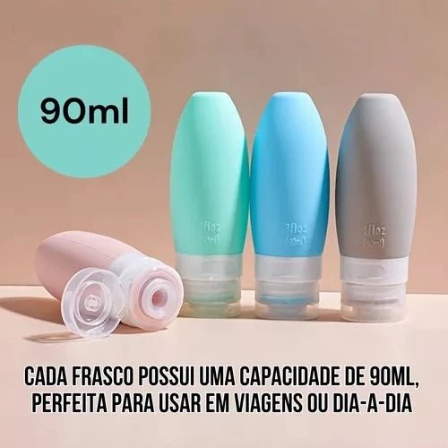Kit com 3 Frascos de Viagem em Silicone 90ml - Achei na Lojinha