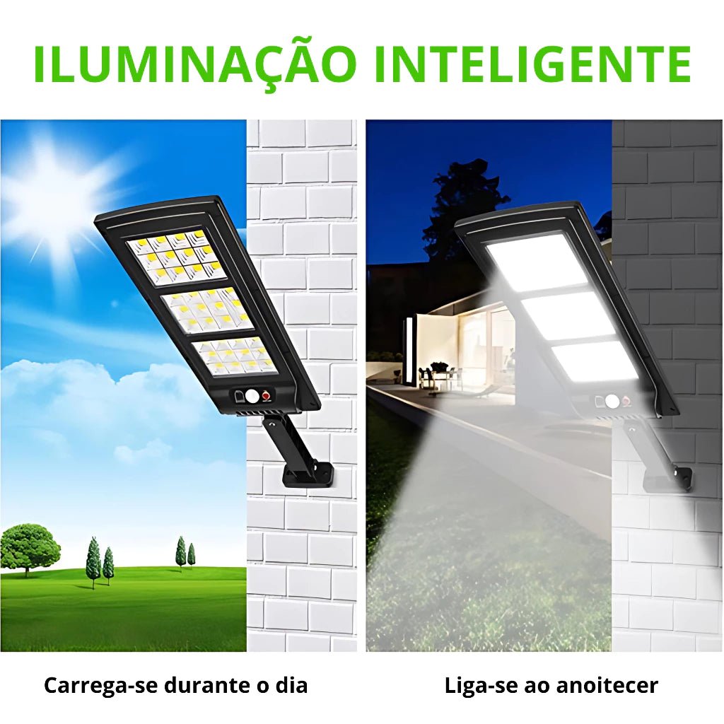 Luminária LED Solar com Sensor de Movimento e Controle Remoto Poste - Achei na Lojinha