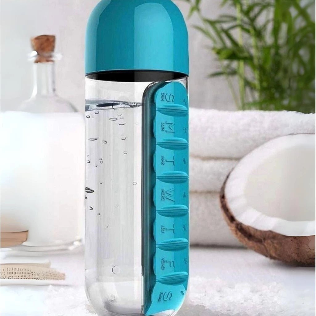 Organizador de Comprimidos 2 em 1 com Frasco de 600ml - Achei na Lojinha