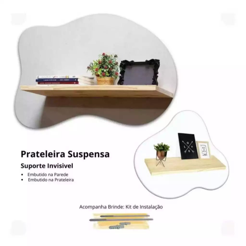 Prateleira Invisível Suspensa de Madeira para Sala e Quarto - Achei na Lojinha