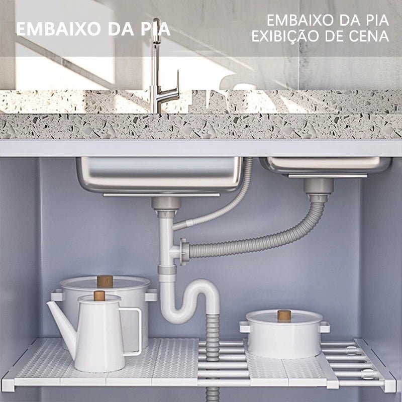 Prateleira Organizadora Retrátil – 53 a 90 cm, Aço Inox Branco, Largura 30cm - Achei na Lojinha
