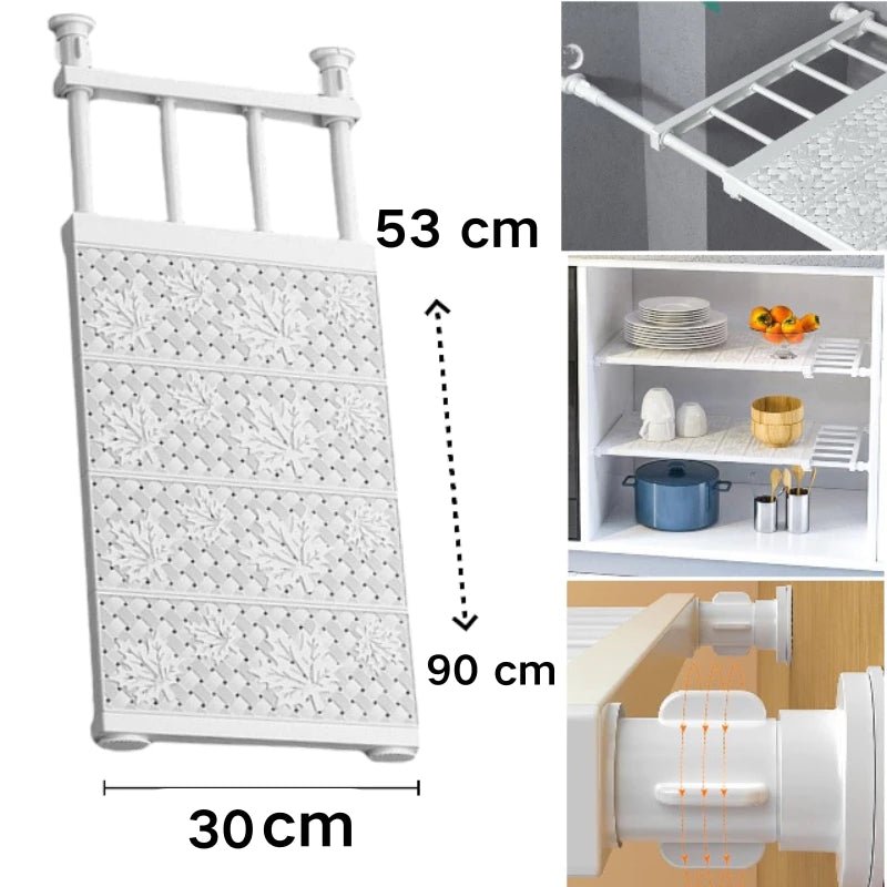 Prateleira Organizadora Retrátil – 53 a 90 cm, Aço Inox Branco, Largura 30cm - Achei na Lojinha
