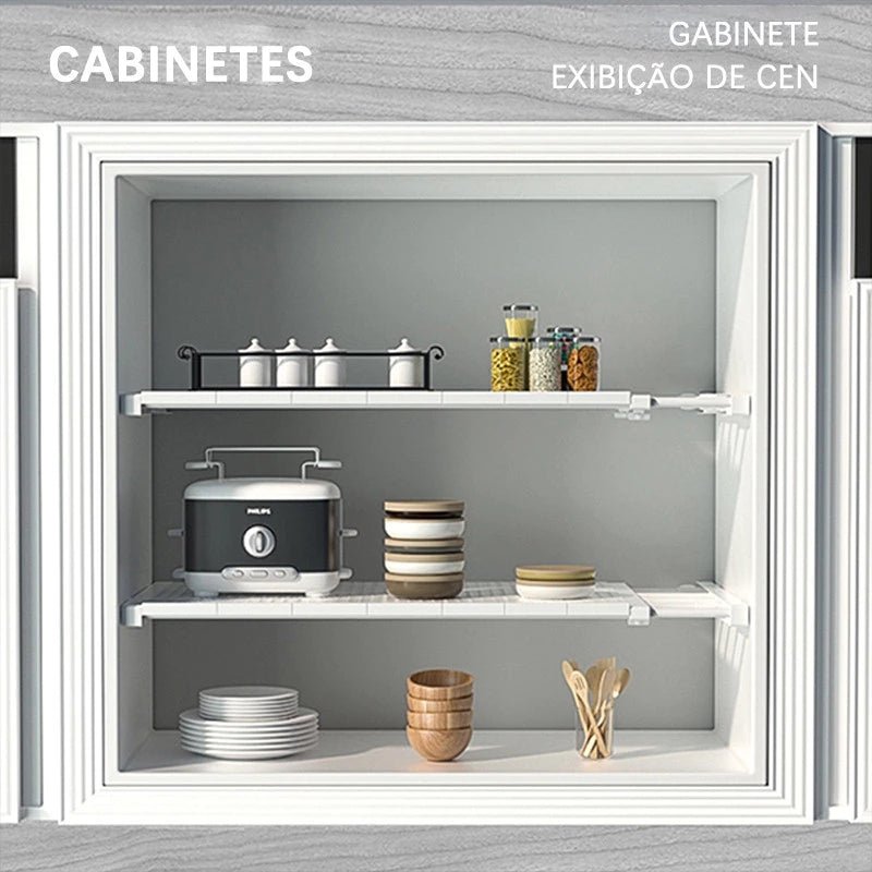 Prateleira Organizadora Retrátil – 53 a 90 cm, Aço Inox Branco, Largura 30cm - Achei na Lojinha