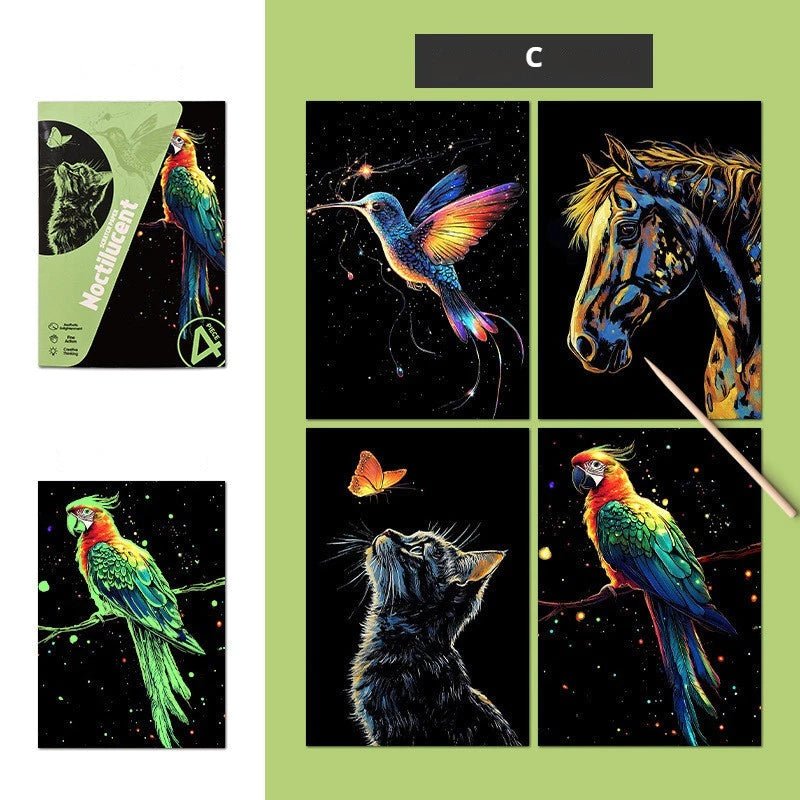 Quadro de Raspar Arte Mágica Neon (Kit com 4) – Raspe, Descubra e Veja o Brilho Acontecer! - Achei na Lojinha