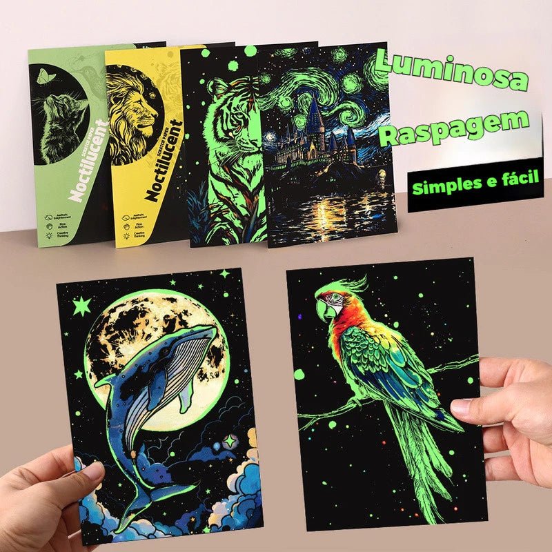 Quadro de Raspar Arte Mágica Neon (Kit com 4) – Raspe, Descubra e Veja o Brilho Acontecer! - Achei na Lojinha