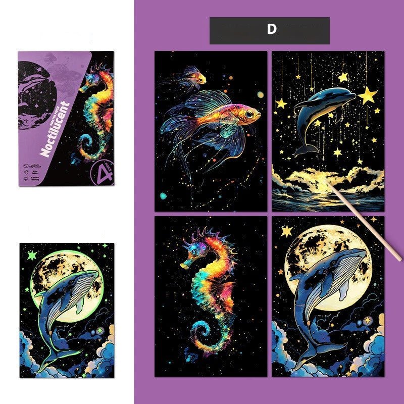 Quadro de Raspar Arte Mágica Neon (Kit com 4) – Raspe, Descubra e Veja o Brilho Acontecer! - Achei na Lojinha