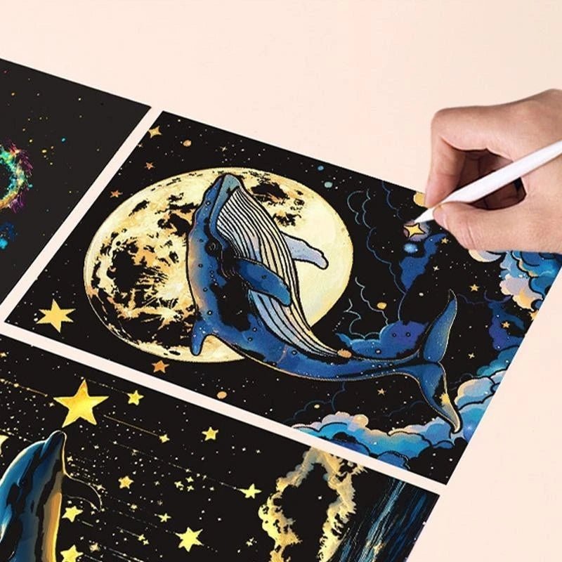 Quadro de Raspar Arte Mágica Neon (Kit com 4) – Raspe, Descubra e Veja o Brilho Acontecer! - Achei na Lojinha