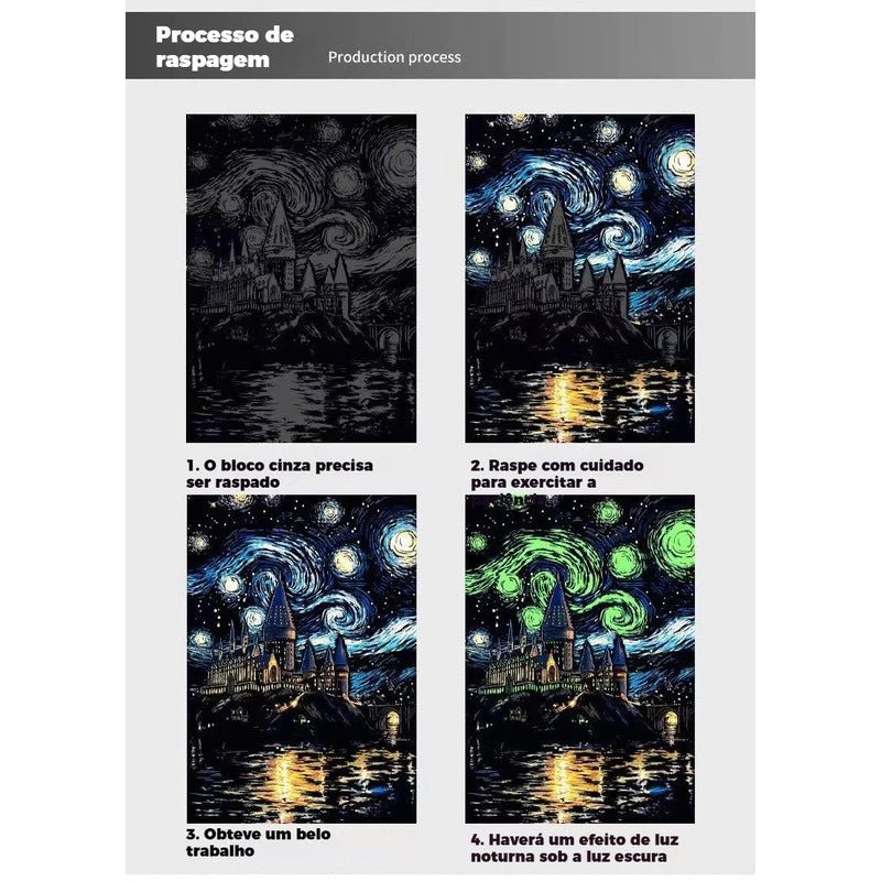 Quadro de Raspar Arte Mágica Neon (Kit com 4) – Raspe, Descubra e Veja o Brilho Acontecer! - Achei na Lojinha