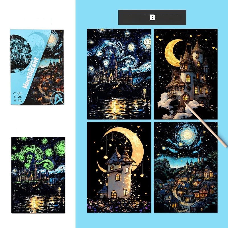 Quadro de Raspar Arte Mágica Neon (Kit com 4) – Raspe, Descubra e Veja o Brilho Acontecer! - Achei na Lojinha