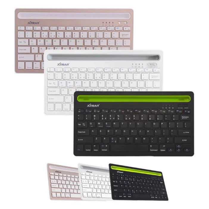 Teclado Bluetooth Dual Connect Recarregável com Suporte - Achei na Lojinha