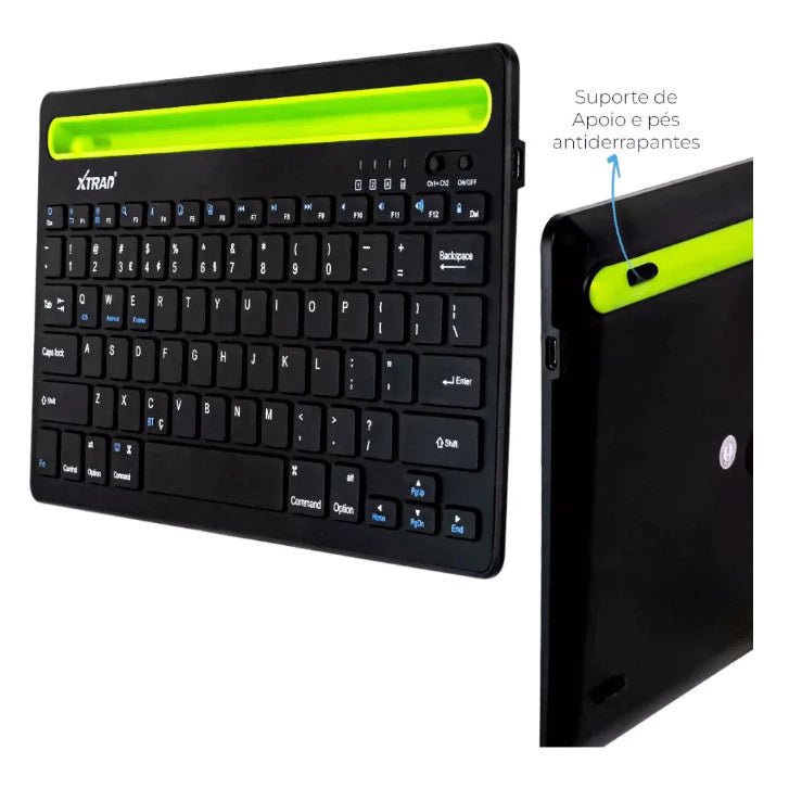 Teclado Bluetooth Dual Connect Recarregável com Suporte - Achei na Lojinha
