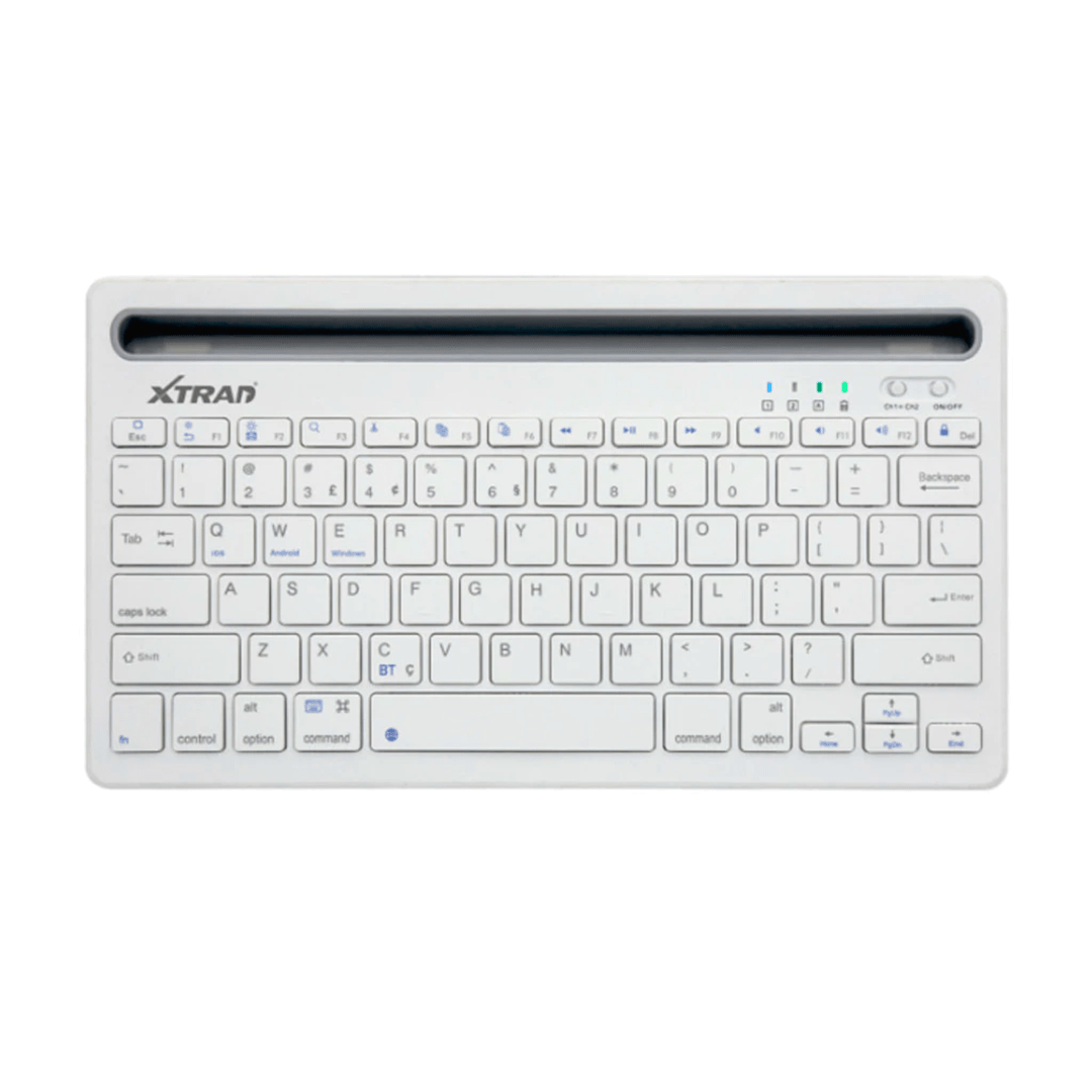 Teclado Bluetooth Dual Connect Recarregável com Suporte - Achei na Lojinha