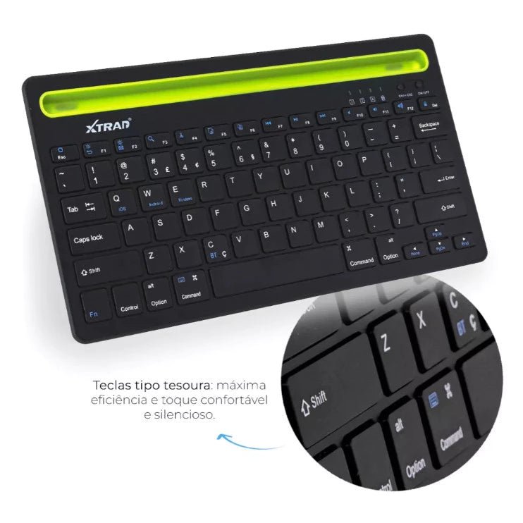 Teclado Bluetooth Dual Connect Recarregável com Suporte - Achei na Lojinha