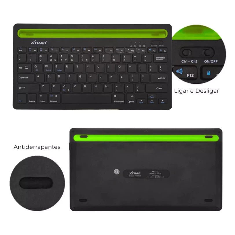 Teclado Bluetooth Dual Connect Recarregável com Suporte - Achei na Lojinha
