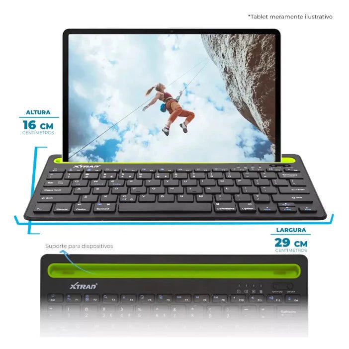 Teclado Bluetooth Dual Connect Recarregável com Suporte - Achei na Lojinha