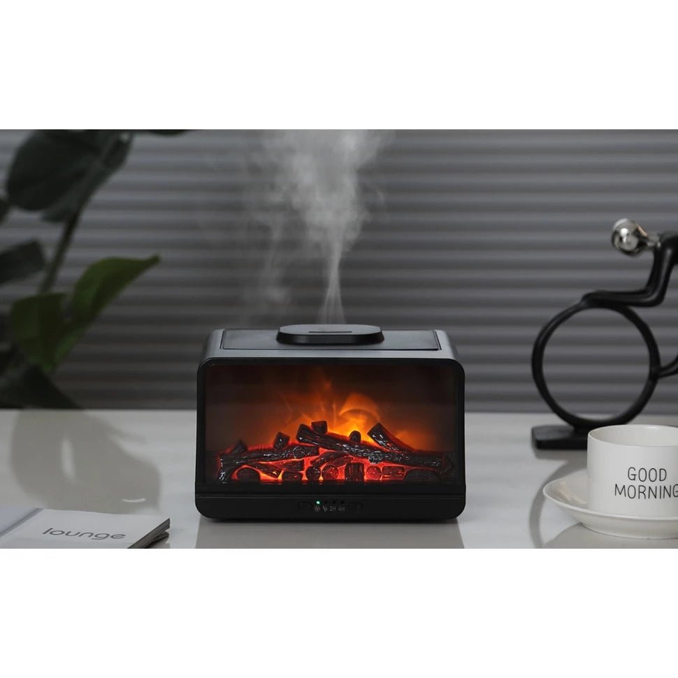 Umidificador de Ar & Difusor de Aromas 300ml USB – Chama Simulada, Aromaterapia e Relaxamento - Achei na Lojinha