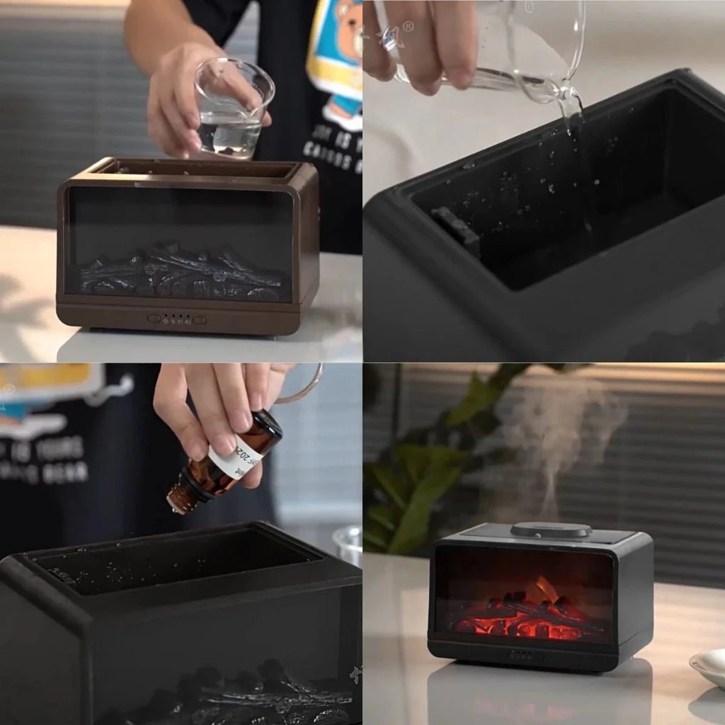 Umidificador de Ar & Difusor de Aromas 300ml USB – Chama Simulada, Aromaterapia e Relaxamento - Achei na Lojinha