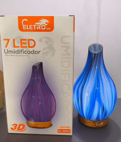 Umidificador e Difusor Estilo Vaso Vulcânico em Vidro com LED