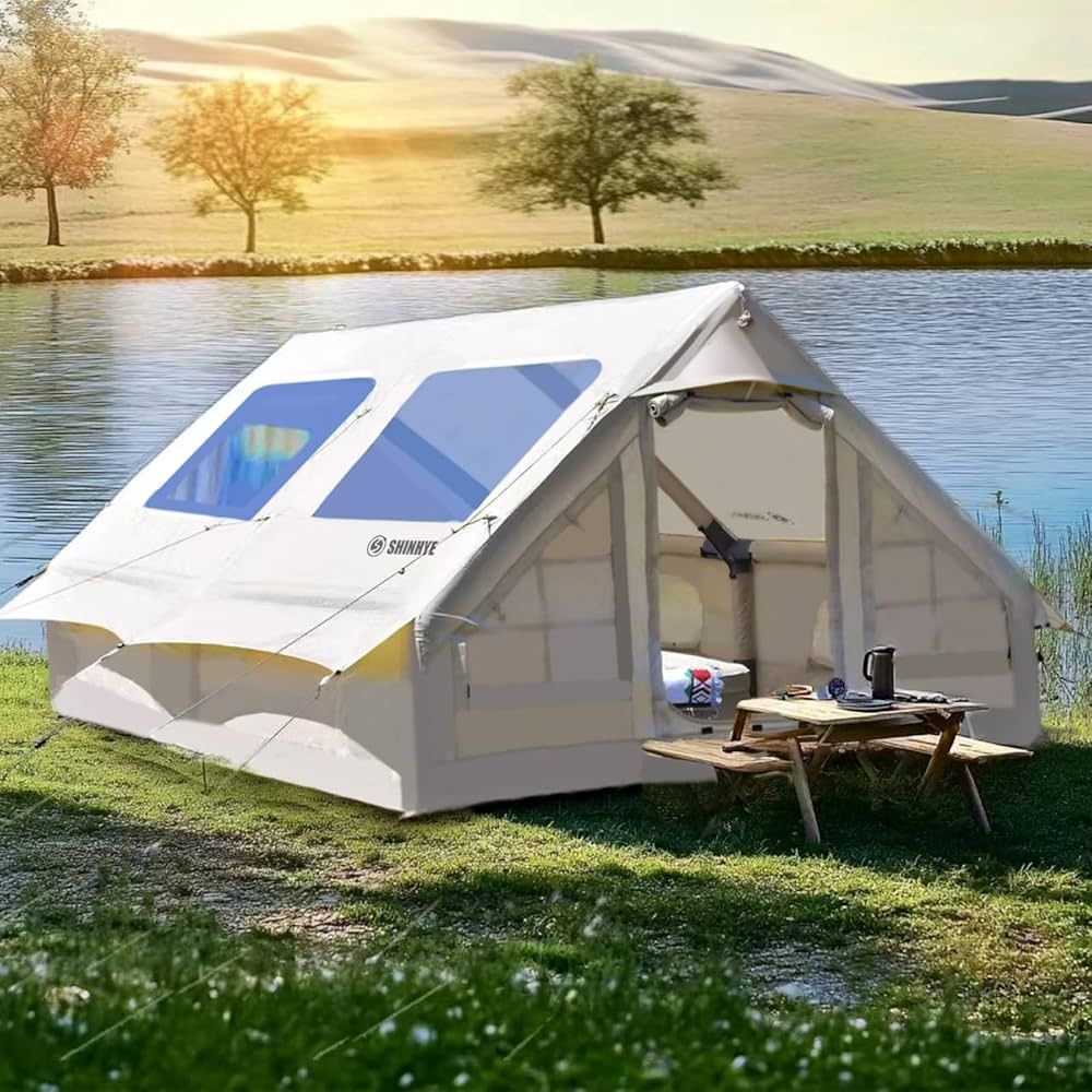 Barraca de Acampamento Inflável 2025 + Bomba Manual Clamping de Luxo para 5 a 8 Pessoas - Achei na Lojinha