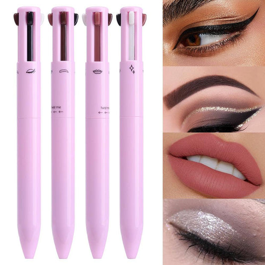 Caneta Maquiadora Multifuncional 4 em 1 à Prova D'Água – Olhos, Lábios, Iluminação e Sobrancelhas em Um Só Produto! - Achei na Lojinha