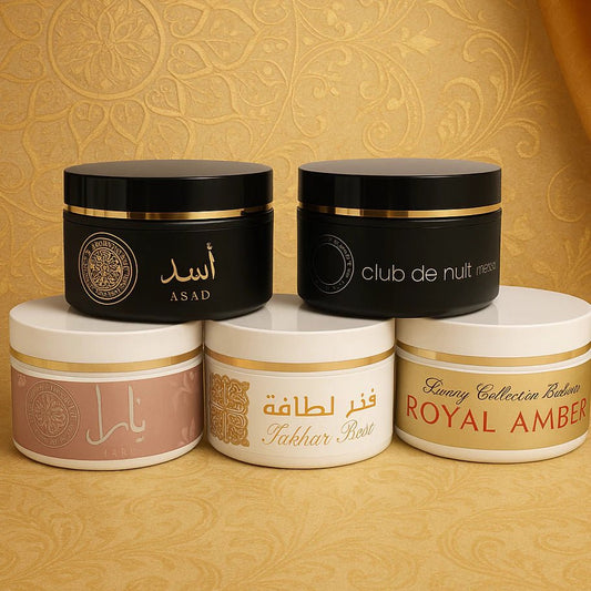 Creme Hidratante Corporal Árabe Asad, Yara, Fakhar Rose, Club de Nuit, Royal Amber, Sabah, Angel, Pote Grande 250ml - Achei na Lojinha