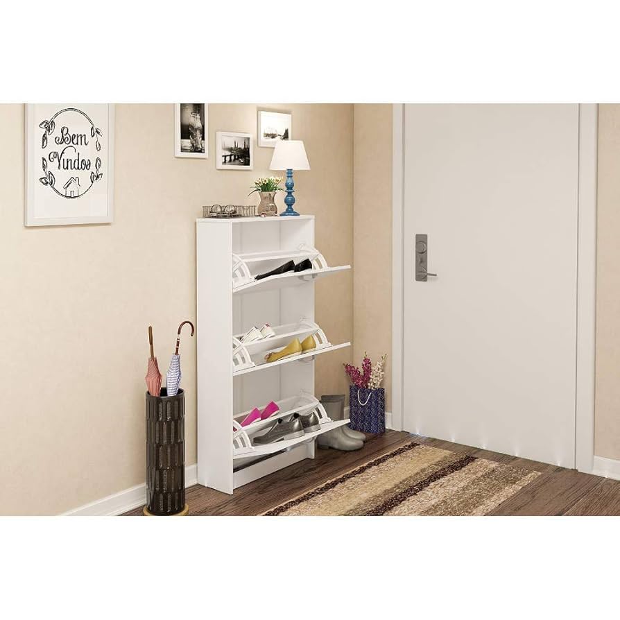 Kit 2 Sapateiras com 3 Portas Basculante 127 x 64 Cm MDP Branco - Achei na Lojinha