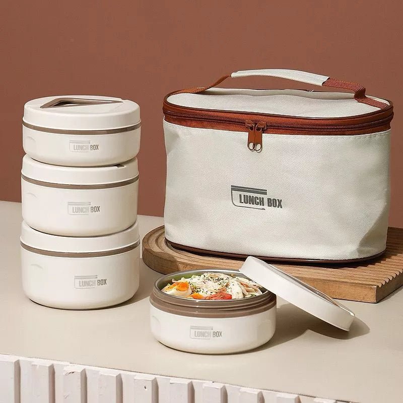 Kit 4 Lancheiras com Bolsa Térmica Redonda - Seu Almoço Sempre Fresquinho e Pronto - Achei na Lojinha