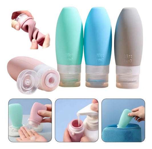 Kit com 3 Frascos de Viagem em Silicone 90ml - Achei na Lojinha