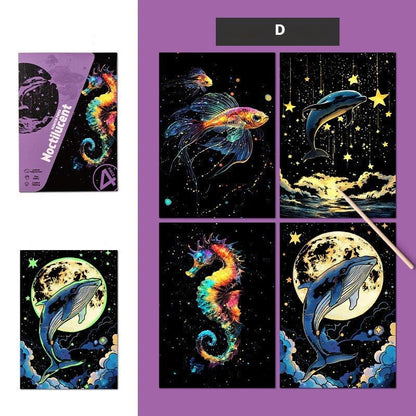 Quadro de Raspar Arte Mágica Neon (Kit com 4) – Raspe, Descubra e Veja o Brilho Acontecer! - Achei na Lojinha