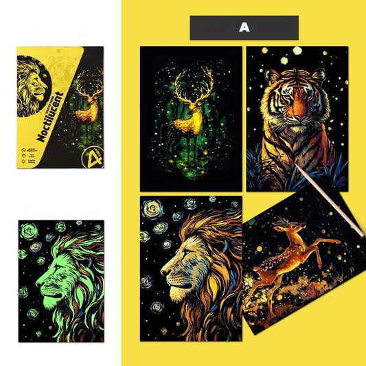 Quadro de Raspar Arte Mágica Neon (Kit com 4) – Raspe, Descubra e Veja o Brilho Acontecer! - Achei na Lojinha