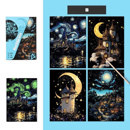 Quadro de Raspar Arte Mágica Neon (Kit com 4) – Raspe, Descubra e Veja o Brilho Acontecer! - Achei na Lojinha