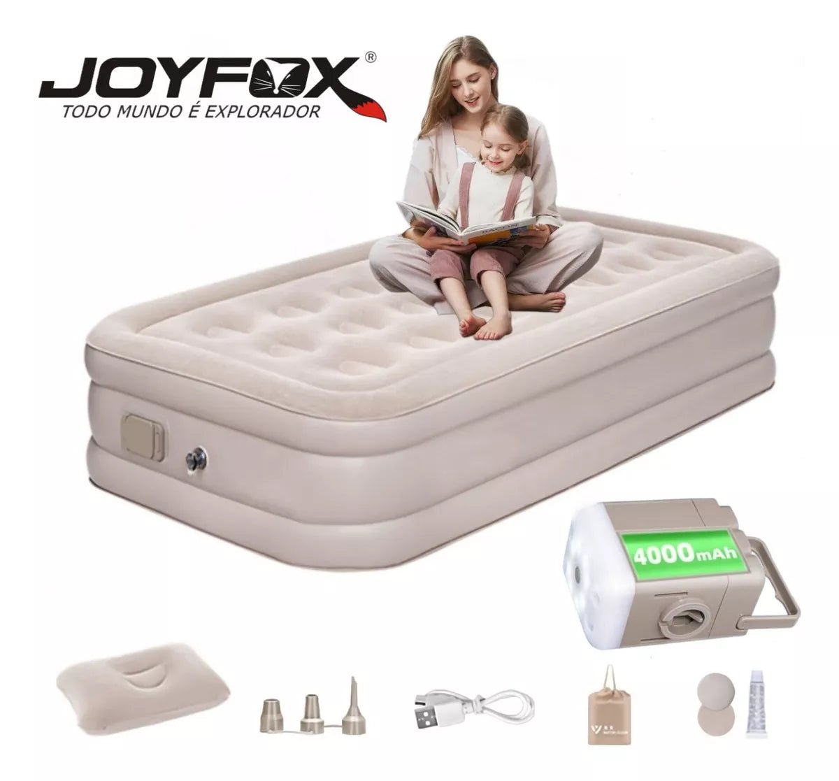 🛏️ Seu Conforto em Qualquer Lugar – Colchão Inflável Queen Solteiro Bomba Recarregável - Achei na Lojinha