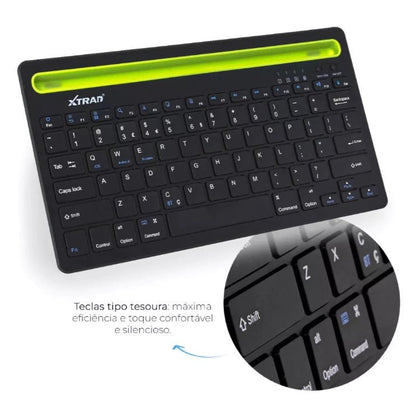Teclado Bluetooth Dual Connect Recarregável com Suporte - Achei na Lojinha